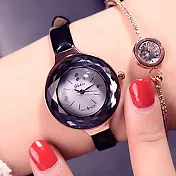 Watch-123 Outlet 粉戀水晶-奢華視覺立體面錶盤細帶手錶 _藍盤黑帶