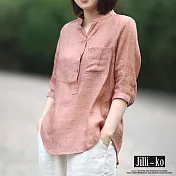 【Jilli~ko】復古文藝休閒襯衫新款棉麻大碼寬鬆立領襯衣 J8723　 FREE 粉紅色
