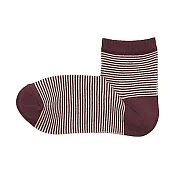 [MUJI無印良品]女棉混足口寬鬆舒適橫紋直角短襪 23~25cm 紫紅橫紋