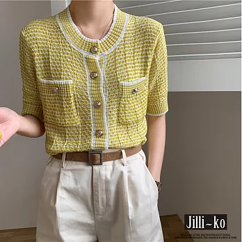 【Jilli~ko】薄款春夏新款針織短款上衣設計感小眾開衫 J8776　 FREE 黃色