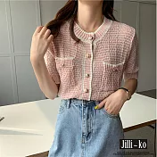 【Jilli~ko】薄款春夏新款針織短款上衣設計感小眾開衫 J8776　 FREE 粉紅色