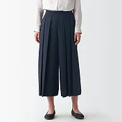 【MUJI 無印良品】女聚酯纖維速乾彈性日式和服寬擺褲 S 深藍