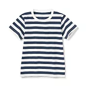 【MUJI 無印良品】兒童有機棉天竺橫紋短袖T恤 110 深藍橫紋