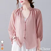 【ACheter】絲麻感純色防曬空調寬鬆外罩#112089- F 粉紅