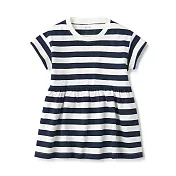 [MUJI無印良品]幼兒有機棉天竺短袖長版衫 16-24M (80-90CM) 深藍橫紋