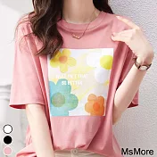 【MsMore】太陽花寬鬆時尚棉T上衣#112036- M 粉紅