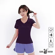 【遊遍天下】MIT台灣製女款吸濕抗UV顯瘦機能V領衫 M 暗紫