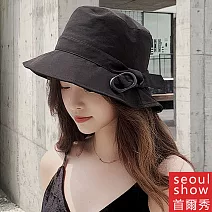 seoul show首爾秀 皮帶釦環漁夫帽防曬遮陽帽  黑色