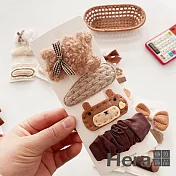 【Hera 赫拉】 奶茶色系蝴蝶結可愛卡通邊夾套裝 H111030311 咖色領結熊組合
