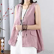 【ACheter】 桃莓時節空調寬鬆休閒顯瘦棉麻背心外套#112223- L 粉紅