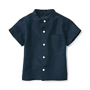 【MUJI 無印良品】幼兒法國亞麻短袖襯衫 100 深藍