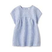 【MUJI 無印良品】幼兒法國亞麻短袖套衫80-90 煙燻藍直紋