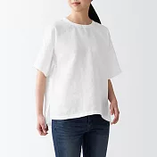 【MUJI 無印良品】女法國亞麻水洗短袖套衫 S 白色