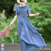 【ACheter】荷蘭風情詩畫氣質棉麻洋裝#112144- XL 藍