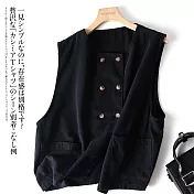 【ACheter】BF風雙排扣寬鬆棉工裝背心外套#112226- M 黑