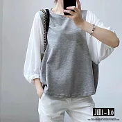 【Jilli~ko】洋氣時尚圓領寬鬆復古設計感短袖上衣 J8802　 FREE 灰色
