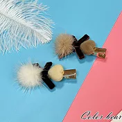 【卡樂熊】韓系毛絨可愛水貂毛造型髮夾(七款)- 深棕蝶結毛球