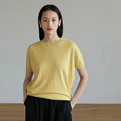 旅途原品 法國進口亞麻針織短袖T恤 M/L-XL  M 蛋黃色