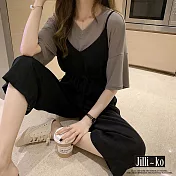 【Jilli~ko】兩件套新款韓版垂墜感寬鬆連衣褲套裝 J8890　 FREE 卡其色