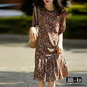 【Jilli~ko】夏季新款碎花圓領顯瘦百褶連衣裙 J8878  FREE 圖片色