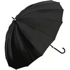 【NAKATANI】16傘骨耐強風素面勾把直傘 ‧ 黑色