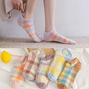【Missking 1983】時尚變色格紋棉質女船襪 (4雙組)