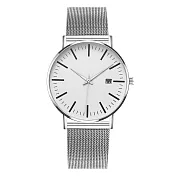 Geneva 日內瓦-賈伯斯創意時標日曆米蘭帶手錶 _銀殼白面銀帶