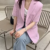 【ACheter】 韓國網紅百搭翻領一粒扣西裝短袖外套# 112316 M 粉紅色