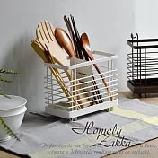 【Homely Zakka】日式簡約鐵藝可掛式筷子叉勺餐具分類瀝水籃/餐具收納架/置物架_ 白色