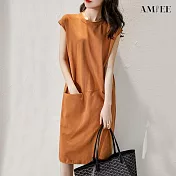 【AMIEE】清涼甜美舒適顯瘦洋裝(KDD-6545) 3XL 土黃色