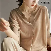 【AMIEE】柔軟慵懶風針織上衣(KDT-5051) F 淺米色