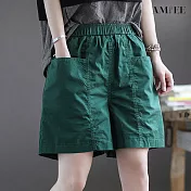 【AMIEE】輕薄舒適鬆緊棉麻短褲(KDP-0567) 3XL 綠色