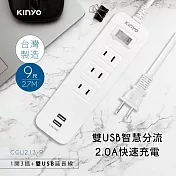 【KINYO】9尺一開三插|台製延長線|全新安規|2.7M延長電源線 CGU2139