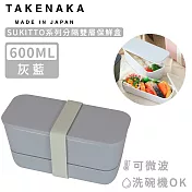 【日本TAKENAKA】日本製SUKITTO系列可微波分隔雙層保鮮盒600ml-灰藍