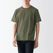 【MUJI 無印良品】男有機棉水洗天竺圓領短袖T恤 M 煙燻綠