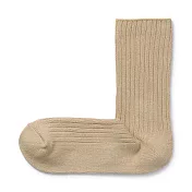 【MUJI 無印良品】女棉混寬螺紋直角襪23~25cm 土米色
