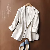 【ACheter】 韓版薄款百搭棉麻七分袖西裝外套# 112361 M 米白色