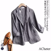 【ACheter】 韓版薄款百搭棉麻七分袖西裝外套# 112361 L 灰色