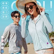【MsMore】 日本品牌同款男女印花涼爽冰絲連帽防曬外套# 112390 L 藍色