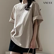 【AMIEE】簡約純色氣質上衣(KDT-3920) S 卡其色