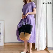 【AMIEE】文青修身顯瘦洋裝(KDD-8523) L 紫色