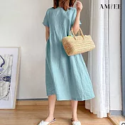 【AMIEE】文青修身顯瘦洋裝(KDD-8523) L 淺藍