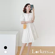 【Lockers 木櫃】春夏泡泡袖瘦腰連衣裙 L111042101 F 白色
