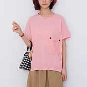 【KT】簡約設計款拼接口袋T恤 1675　 FREE 粉紅色