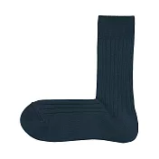 【MUJI 無印良品】男棉混寬螺紋直角襪25~27cm 暗藍