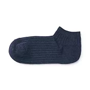 【MUJI 無印良品】女棉混螺紋淺口直角襪23~25cm 煙燻藍