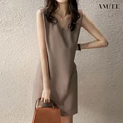 【AMIEE】日系簡約名媛顯瘦洋裝(KDD-0739) L 卡其色