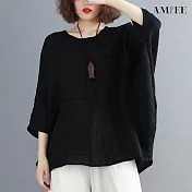 【AMIEE】寬鬆舒適顯瘦上衣(KDT-4060) 5XL 黑色