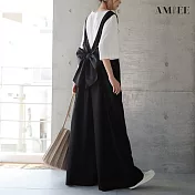 【AMIEE】日系設計感露背吊帶褲(KDP-9158) FREE 黑色