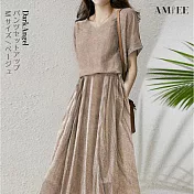 【AMIEE】日系棉麻無袖氣質洋裝(KDD-1784) M 卡其套裝
